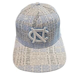 Vtg North Carolina Tar Heels Fitted Hat Cap White Flat Bill UNC Embroidered OSFA